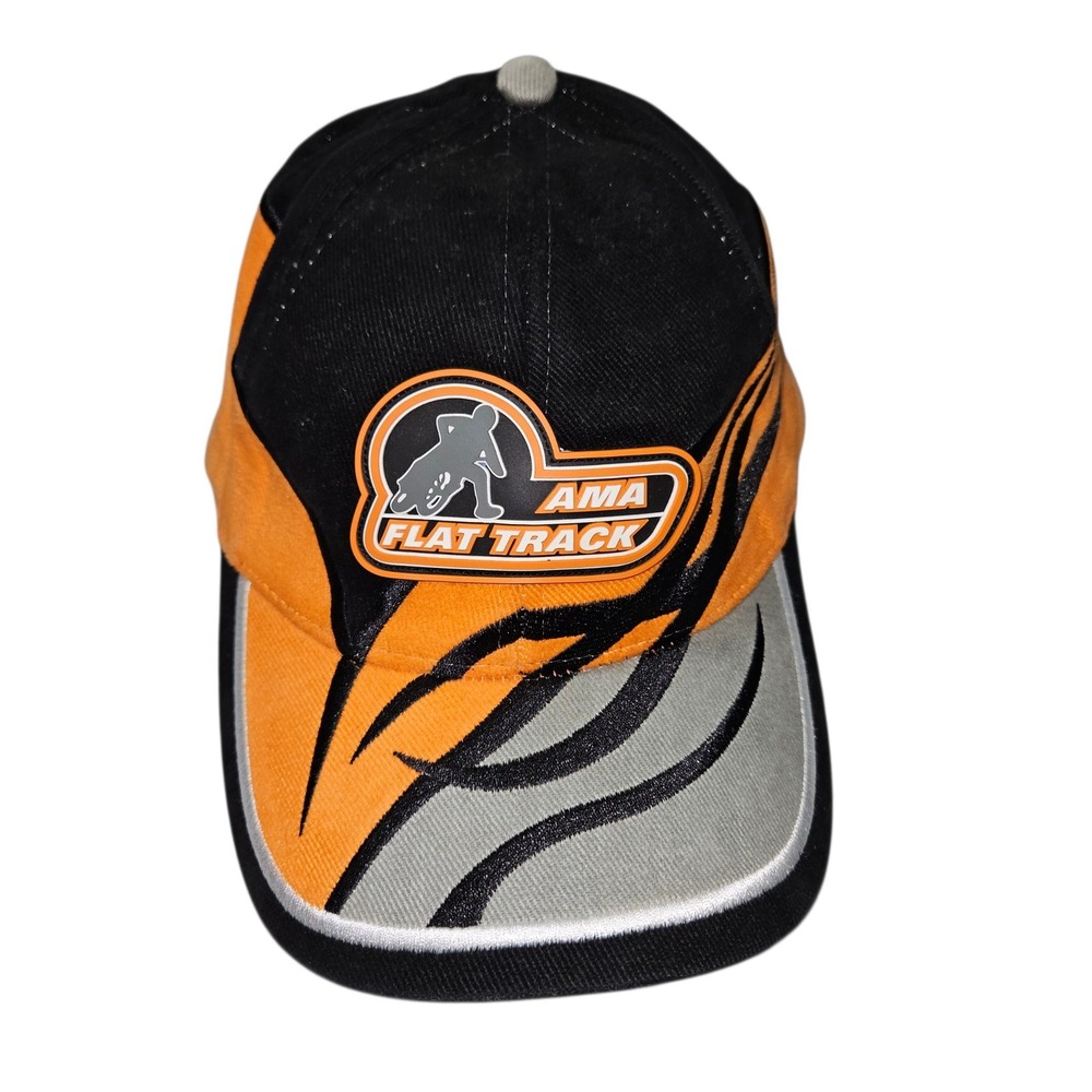 VTG AMA Flat Track Racing Gear Motorcycle Hat Black Orange Grey OSFA